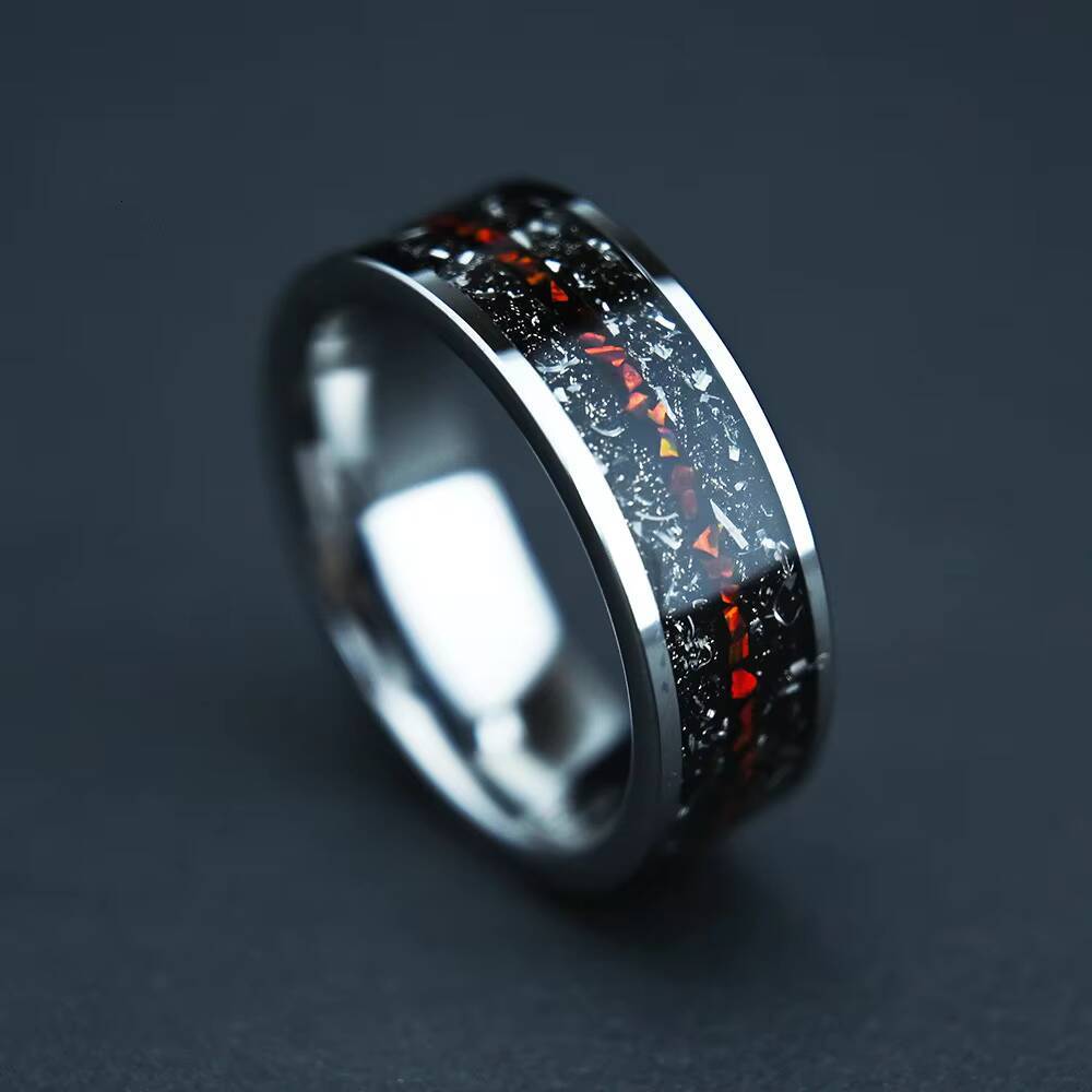 New Arrival 8mm Tungsten Men Ring Inlay Natural Red Opal and Sandstone Meteorite Anniversary Engagement Ring