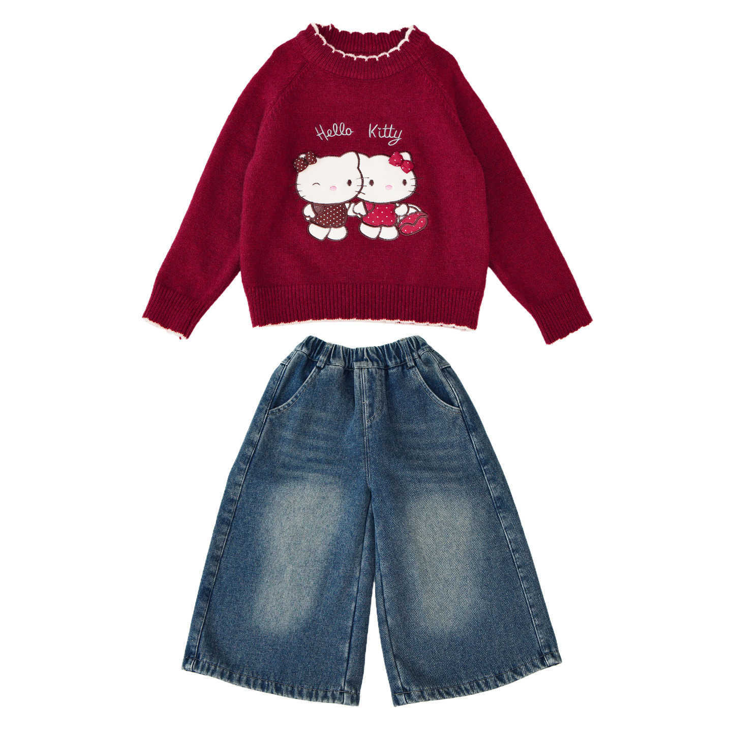 Sanrio KT Cat Girl Sweater 2025 New Childrens Autumn Winter Pullover Baby Girl Round Neck Cartoon Knitted Sweater Trendy H251105