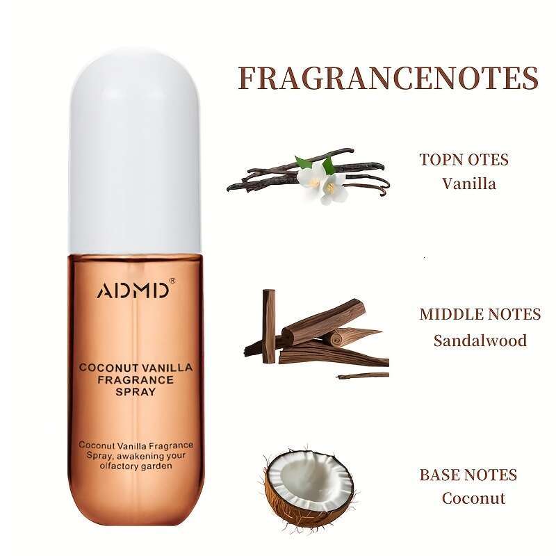 1.7 oz Women's Spray Natural Scent - Vanilla Coconut Sandalwood Body Fragrance, Gift for Girlfriend