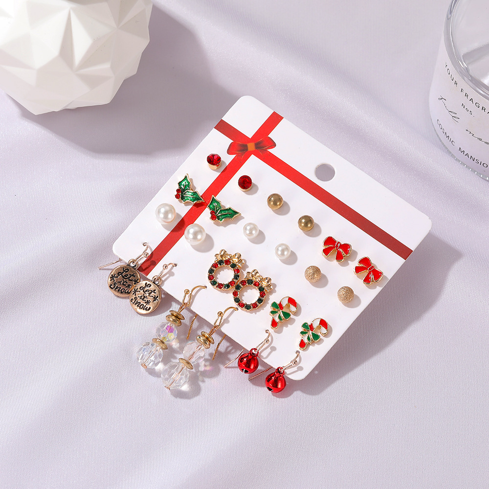 of Santa Claus Oil Drop Bell Christmas Tree 12-Piece Set Card Pack Earrings