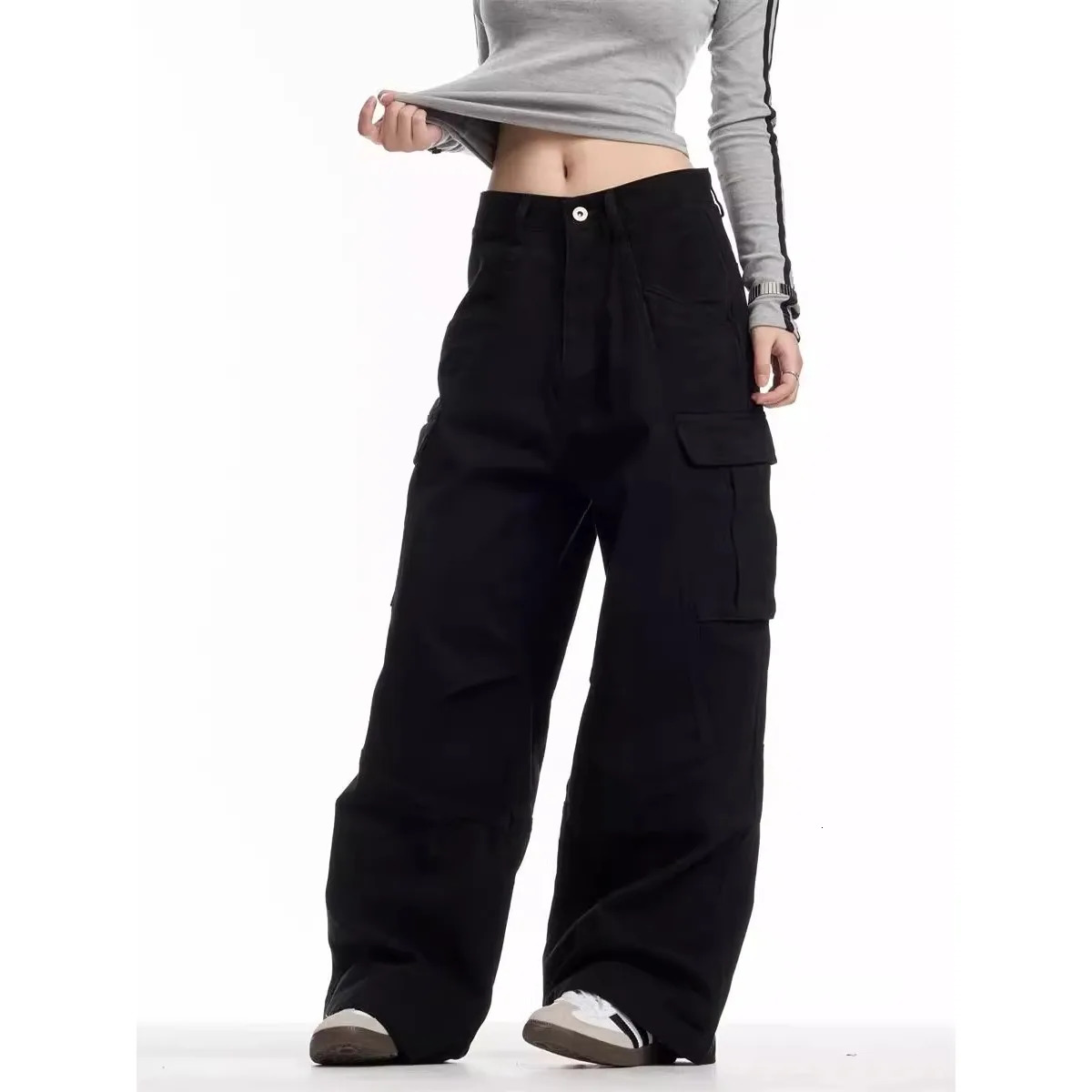 womens retro cargo pants streetwear Techwear Korean Harajuku parachute sports wide leg runners Trousers 250403