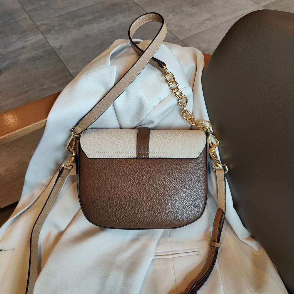 New 2025 Designer Hit-Color England Style Saddle Small First Layer Cowhide Leather Women Shoulder Crossbody Bag