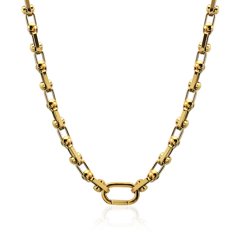 High Quality Stainless Steel 18K Gold Plated Non Tarnish Thick Nut Link Chain Necklace Bracelet Set Women Men