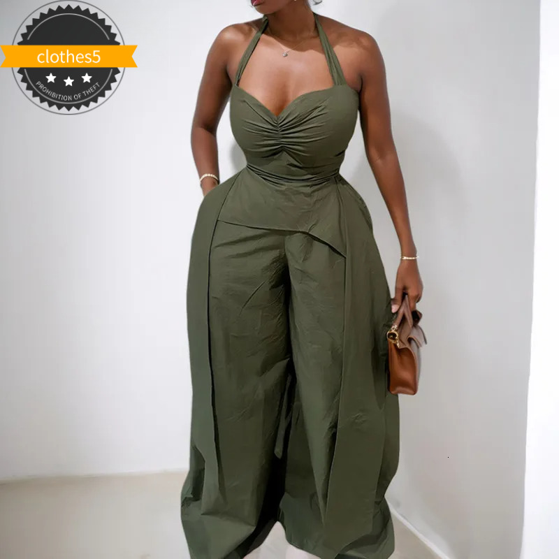 Fashion Two Piece Set For Women Trendy Halter V-Neck Irregular Tops Female High Waist Loose Trousers Spring New 33A3848