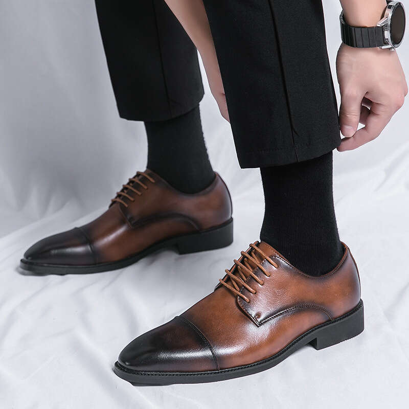 Large 2023 Spring and Autumn Business Dress Leather for Men's 38-48 British Casual Lace up Groom Shoes