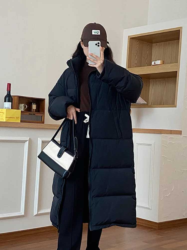 Vielleicht 2023 New Solid Color Stand Collar Womens Puffer Jacket Casual Long Parkas Autumn Winter Loose Coat Clothes OutwearT251105