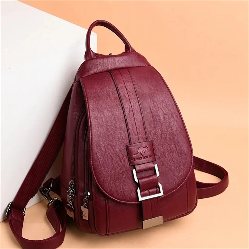 Multifunctional Women Leather Backpacks Casual Backpack For Teenager Girls School Chest Bag Travel Bagpack Ladies Sac Back Pack251104ww
