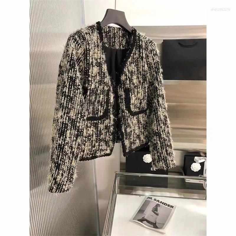 Women's Jackets Small Fragrant Style Jacket Spring Autumn High End Short Coat Ladies V-Neck Long Sleeve Retro Outwear Tops