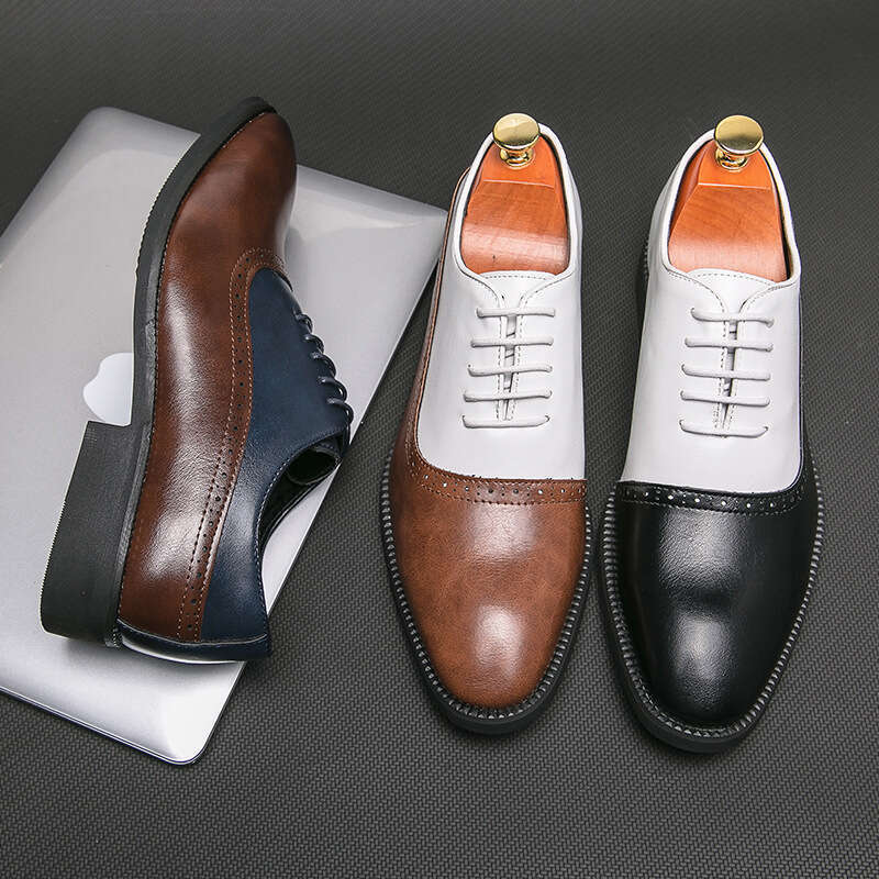 Large Block 38-46 British and Korean Carved Business Dress Lace up Leather Shoes Men's