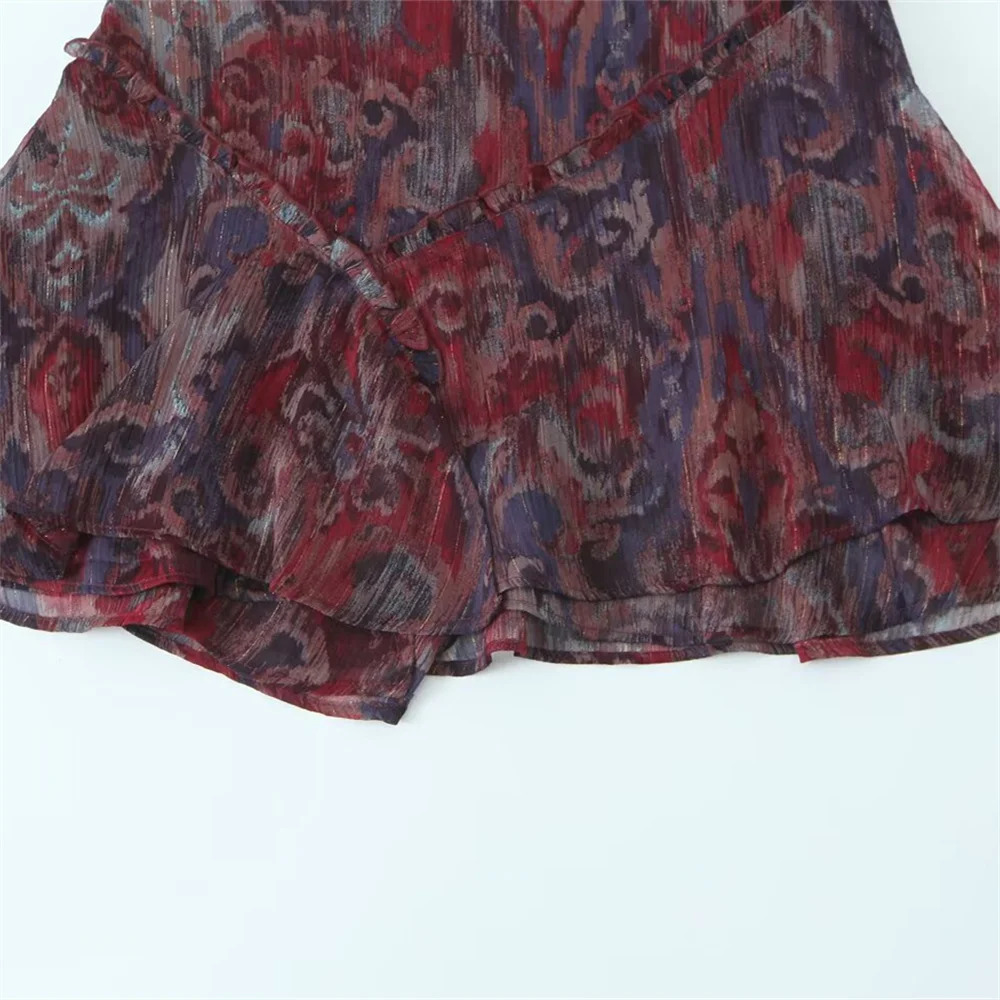 UNIZERA Womens Metallic Line Printed Mini Skirt Layered Decoration Spring/Summer Casual Womens Wear 250402