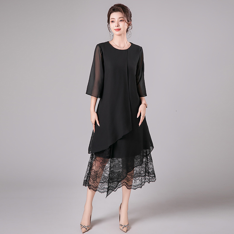 Plus Size Chiffon Dress 2025 Autumn New Slimming Belly Covering Fashionable Age-Reducing Party Trendy Dress 241010