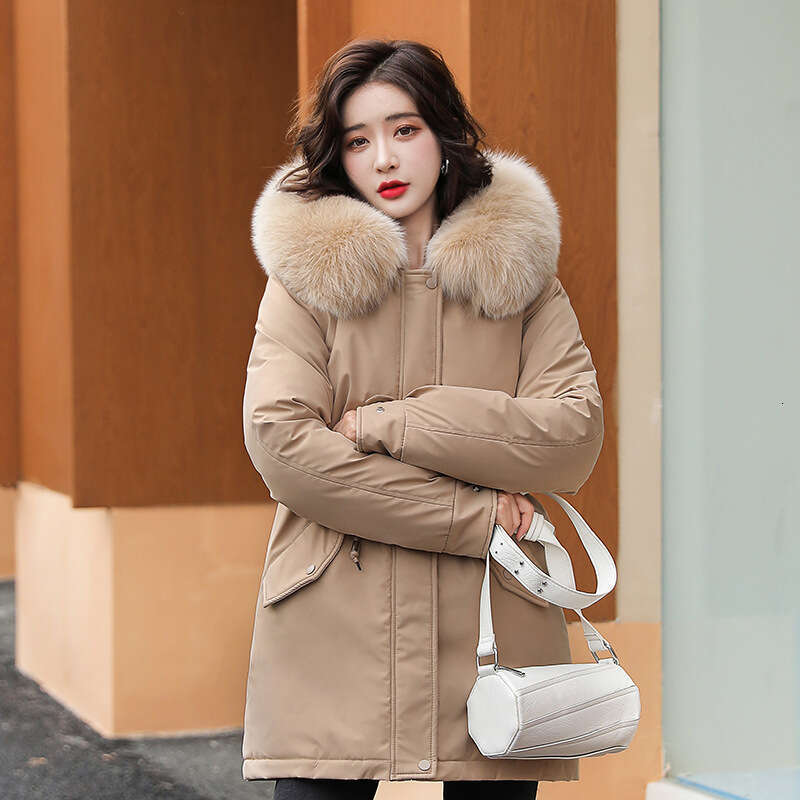 Women Parka Fashion Long Coat Wool Liner Hooded Parkas 2025 New Winter Jacket Slim with Fur Collar Warm Snow Wear Padded Clothes