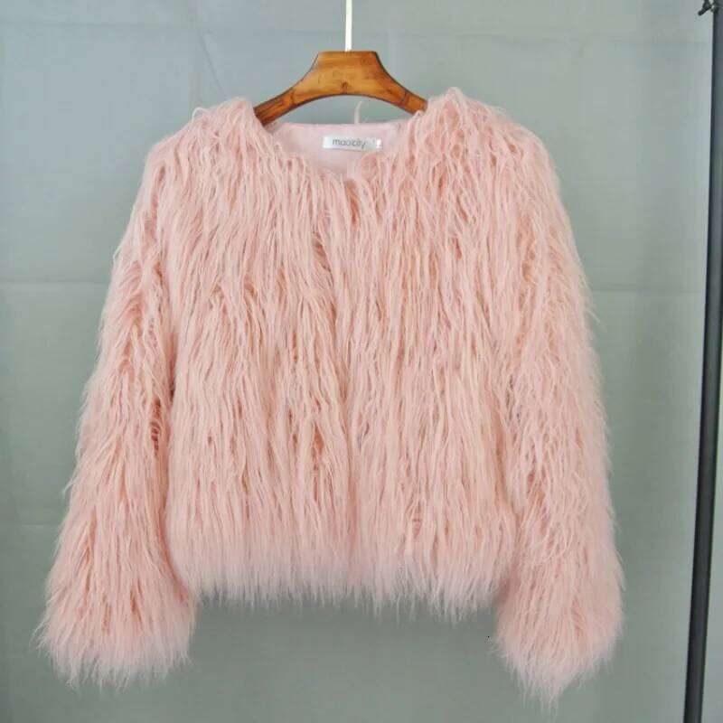 Fluffy Colorful Streetwear Faux Fur Jacket Big Size Women Clothing Sheepskin Long Sleeve Chic Short Coat