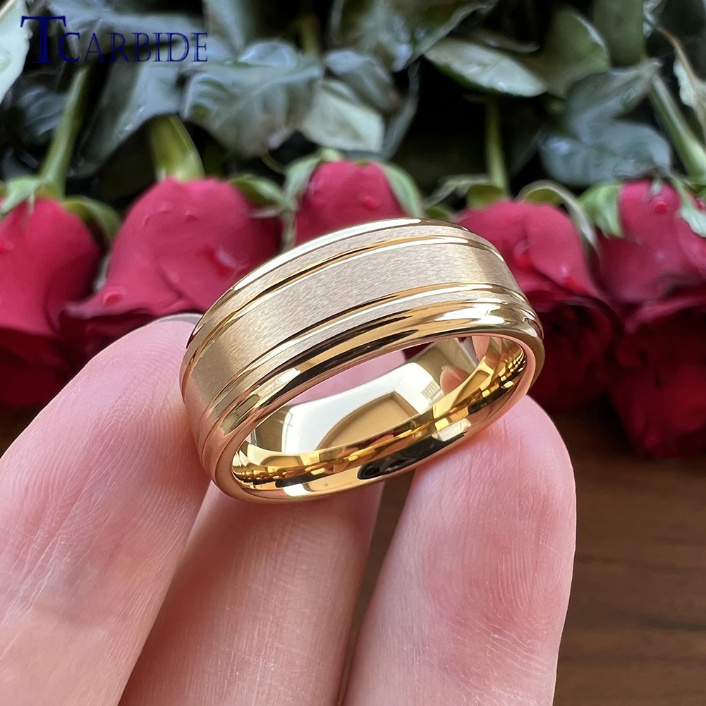 Drop 8mm Men Women Tungsten Satin Ring Fashion Wedding Band with Grooved Stepped Finish 4 Colors Available Comfort Fit 251031