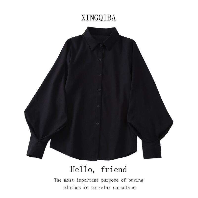 Women's Shirt With Unique Design, Spring New Korean Style, Loose Fit, Slimming Lantern Sleeve, Layered Elegant Top B5