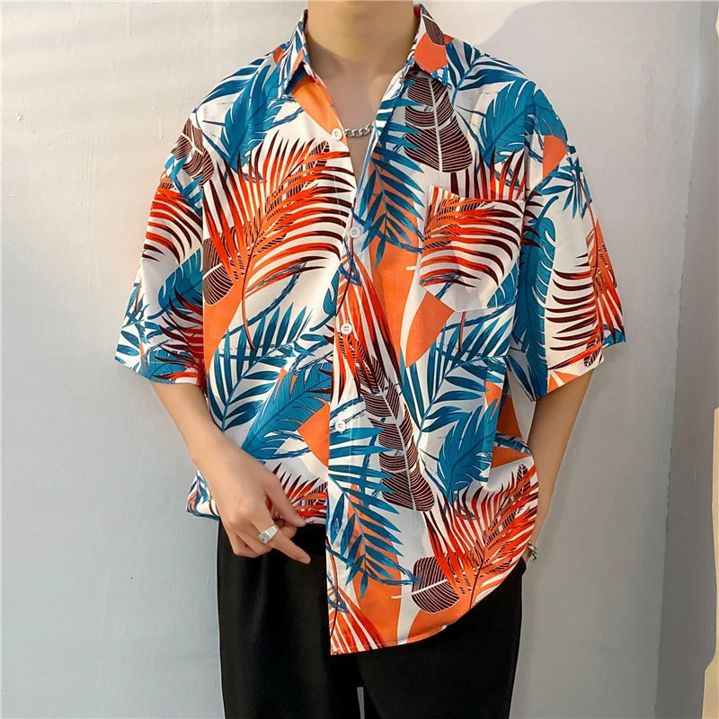 3D printed Hawaiian shirt mens short sleeved tropical Tiki style casual loose beach shirt summer floral Aloha shirt mens 250403