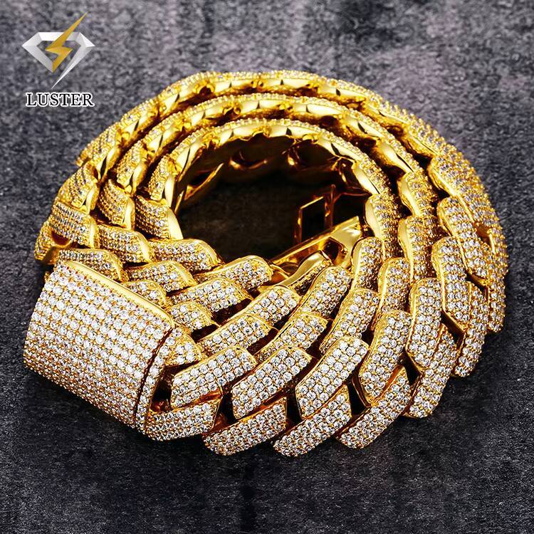 20mm Advanced Customization Hiphop Style Sterling Silver Moissanite Cuban Chain Necklace Moissanite