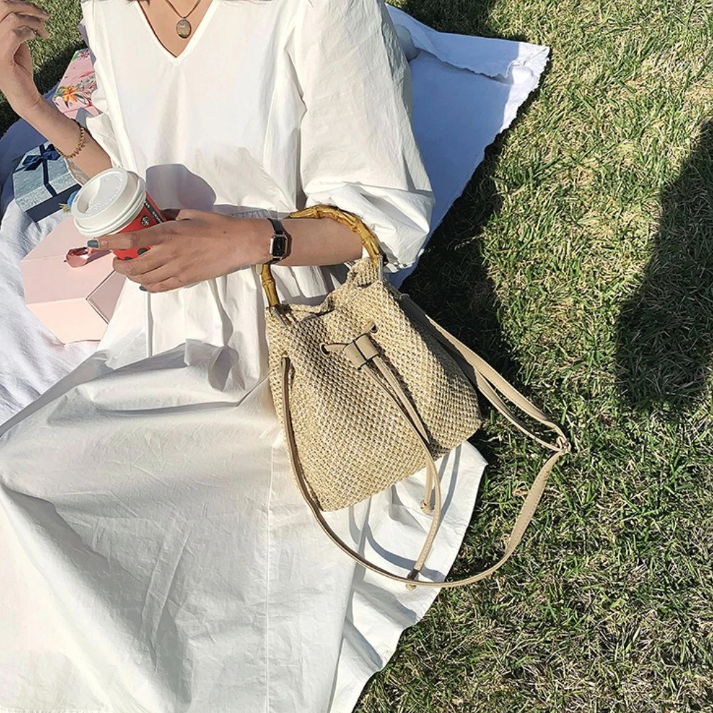 Summer Beach Straw Bucket Bags Weave Tote Bag Female Bohemian Shoulder Bags for Women Lady Travel Handbags and Purses 251104