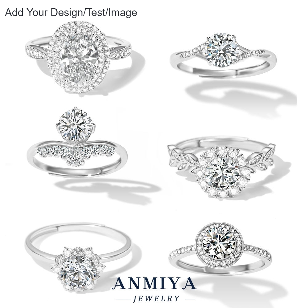 Custom Wholesale Sparkling Silver Jewelry Silver-Plated 925 Sterling Silver Princess-Cut Moissanite Ring for Wedding Accessories