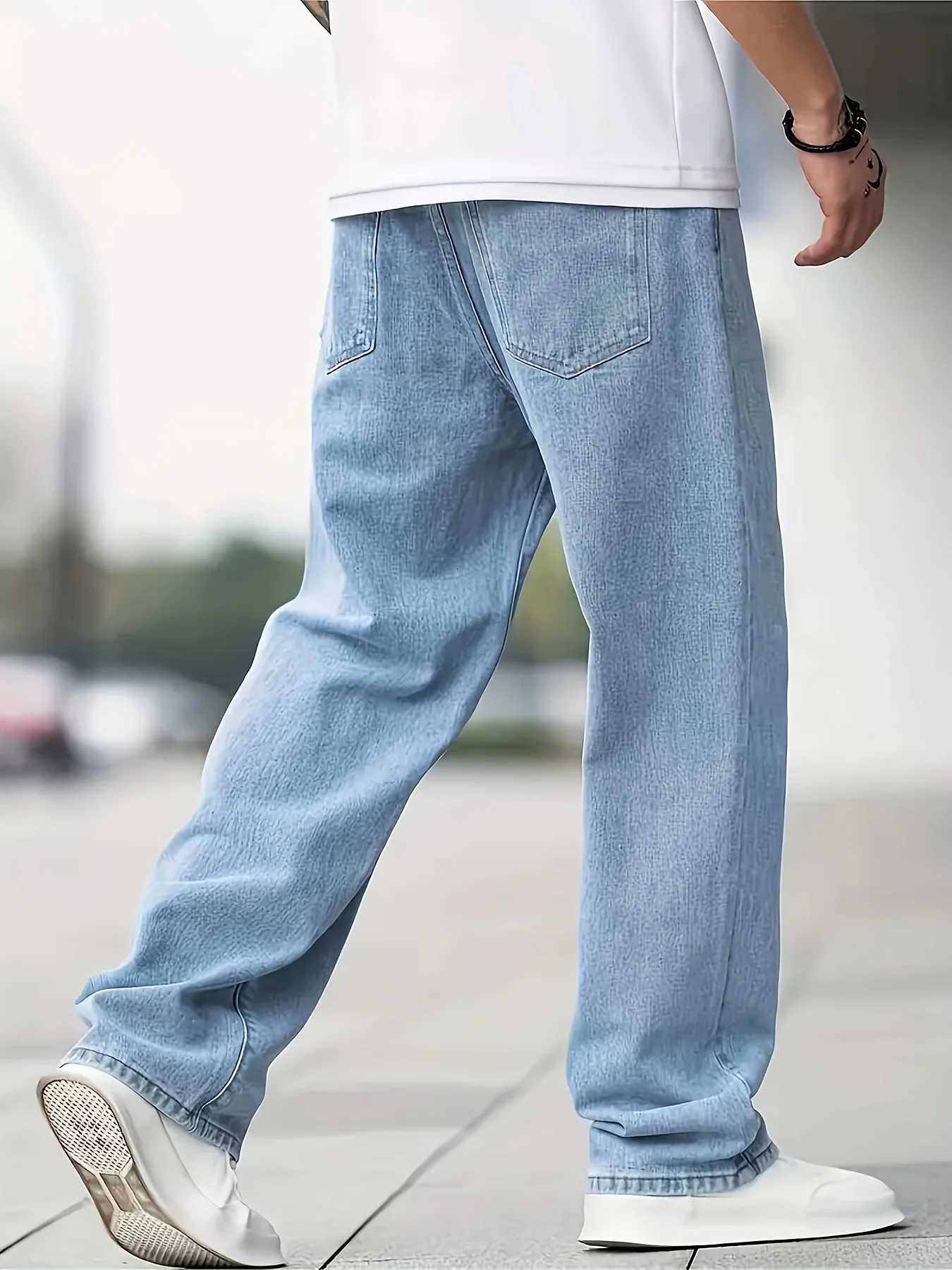MenS Solid Color Loose-Fit Casual Denim Jeans Non-Stretch Fabric Regular Length Washed Out SeasT251105