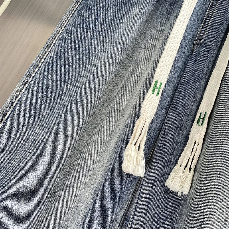 L6XL Plus Womens Large Size Jeans Spring High Waist Straight Blue Mens Wide Leg Loose Brushed 250403