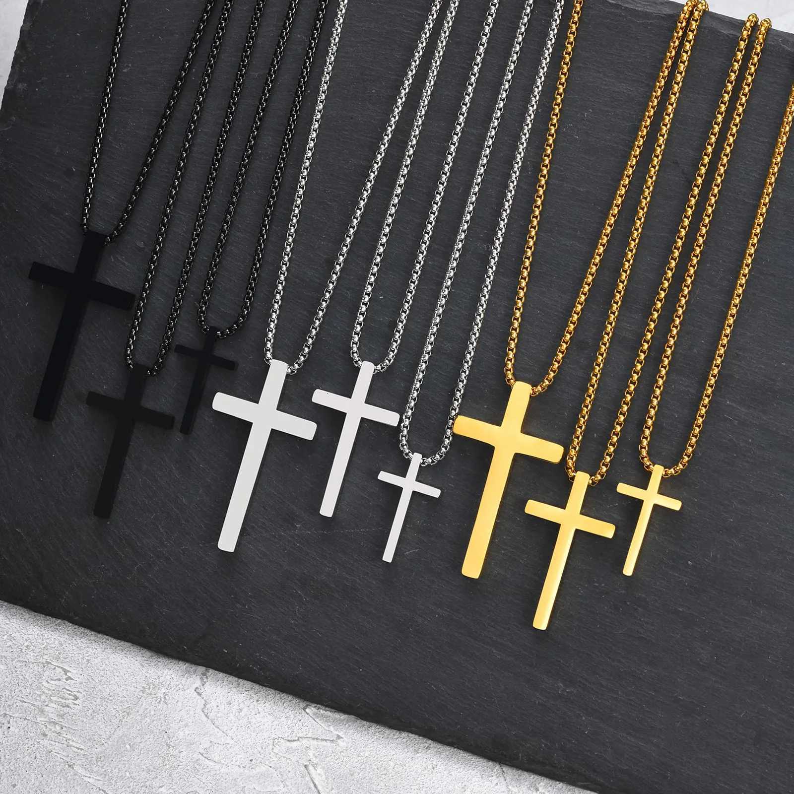 Waterproof Cross Necklace for Men WomenStainless Steel Silver Color Plain Cross PendantClassic Basic Male Collars GiftW251105
