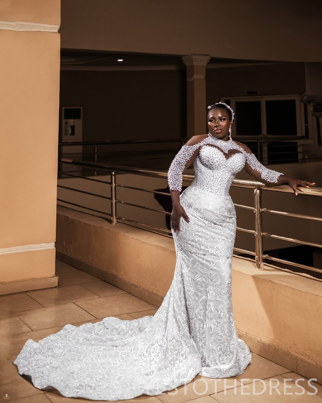 2026 Luxurious Mermaid Wedding Dress For Bride Bridal Gowns Pearls High Neck Detachable Train Appliqued Beaded Lace Crystals Wedding Gowns for Black W