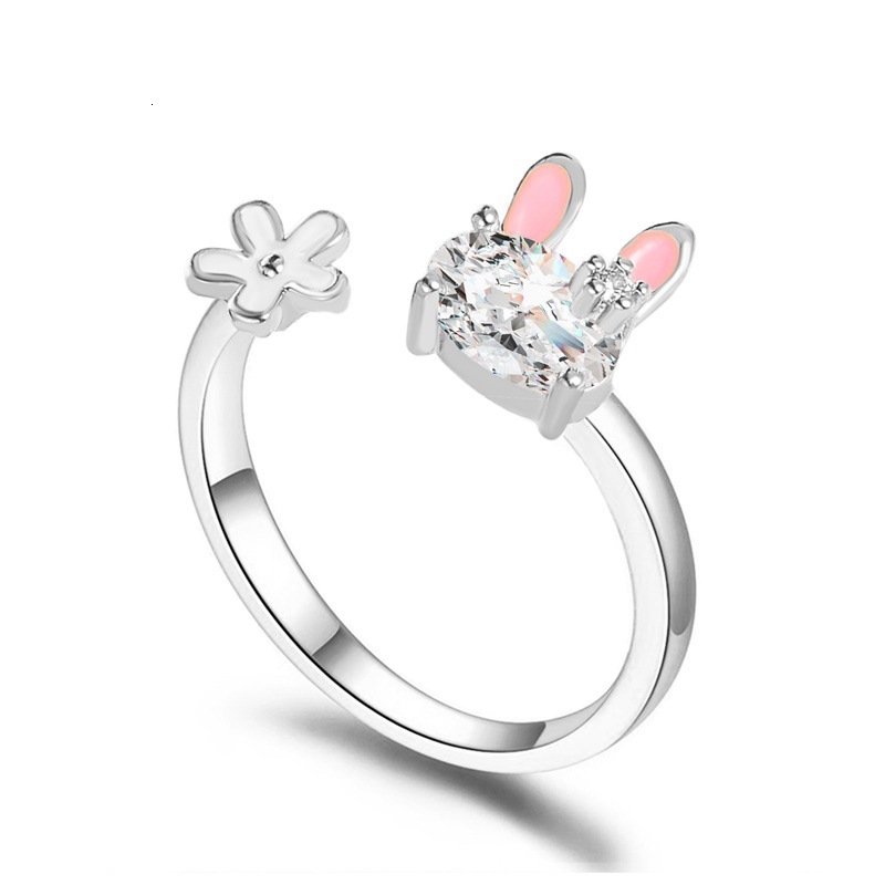 Japanese and Korean Cute Bunny Sweet Girl Heart Flower Index Finger for Women Ins Internet Celebrity Open Ring