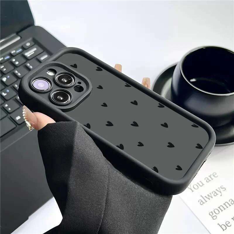 Phone Case For iPhone 16 15 14 Pro 16E 11 12 13 Mini 7 8 Plus XR X XS Max SE Love Heart Print Matte Soft Shockproof Cover