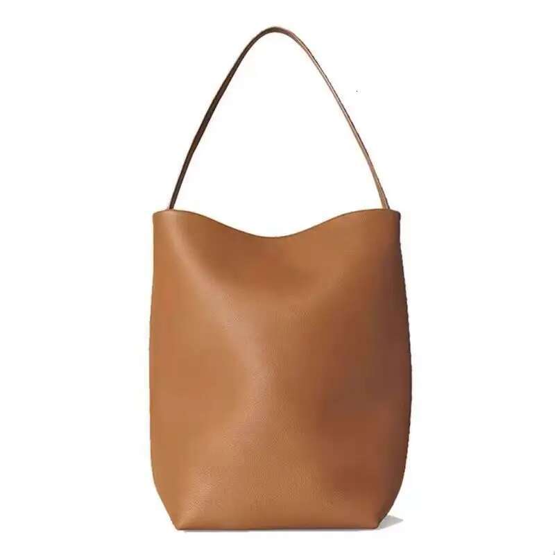 New Bucket Genuine Leather Litchi Pattern Cowhide Women's Large Capacity Shoulder Commuter Tote Bag
