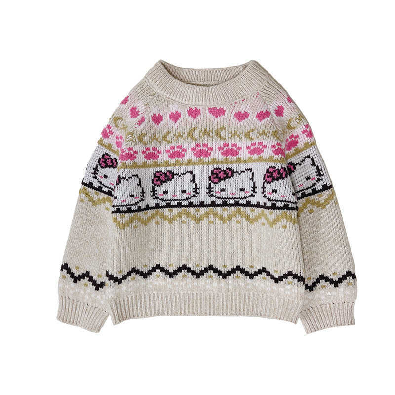 Sanrio Girls Sweater Autumn Winter 2025 New Stylish Childrens Winter Thickened Warm KT Cat Knitted Base Shirt H251105