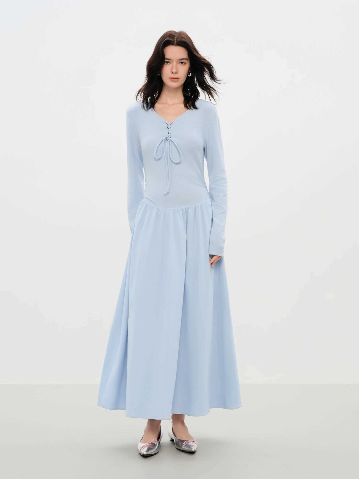 FSLE Elegant Autumn Party Dress Knit Patchwork Long Sleeves Dress for Women Fall Winter 2025 New Arrival Stretchy Inner Dresses J251105