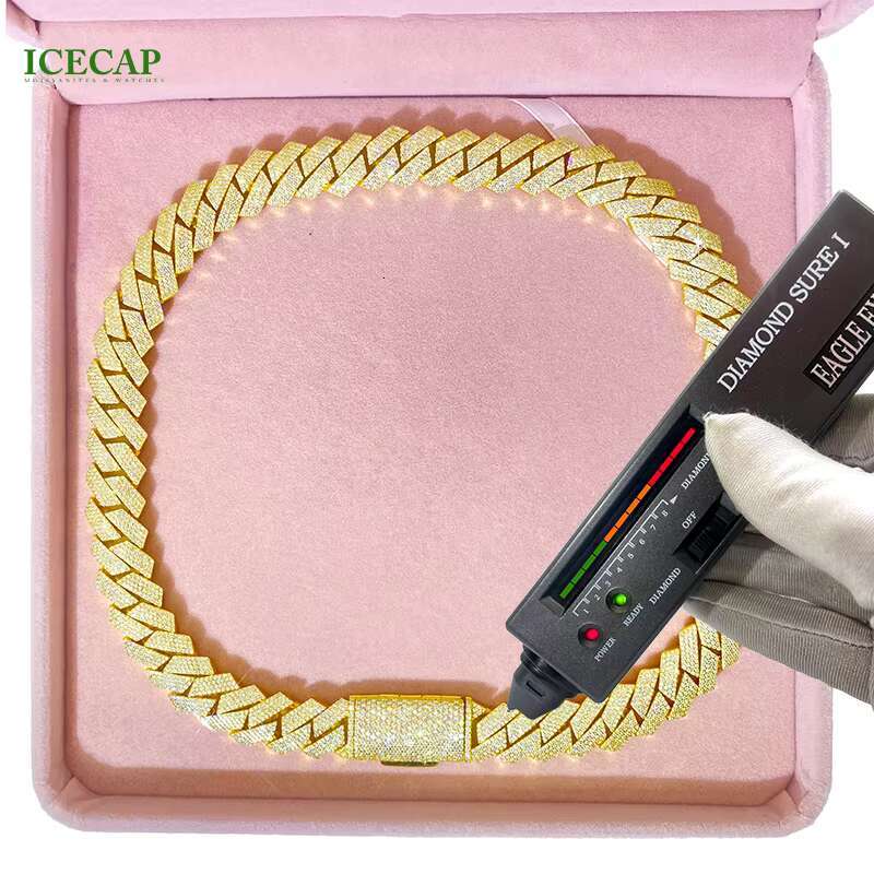 Pass Diamond Tester GRA Hip Hop S925 Silver Iced Out Bling 4 Rows15mm VVS Moissanite Cuban Link Chain for Men