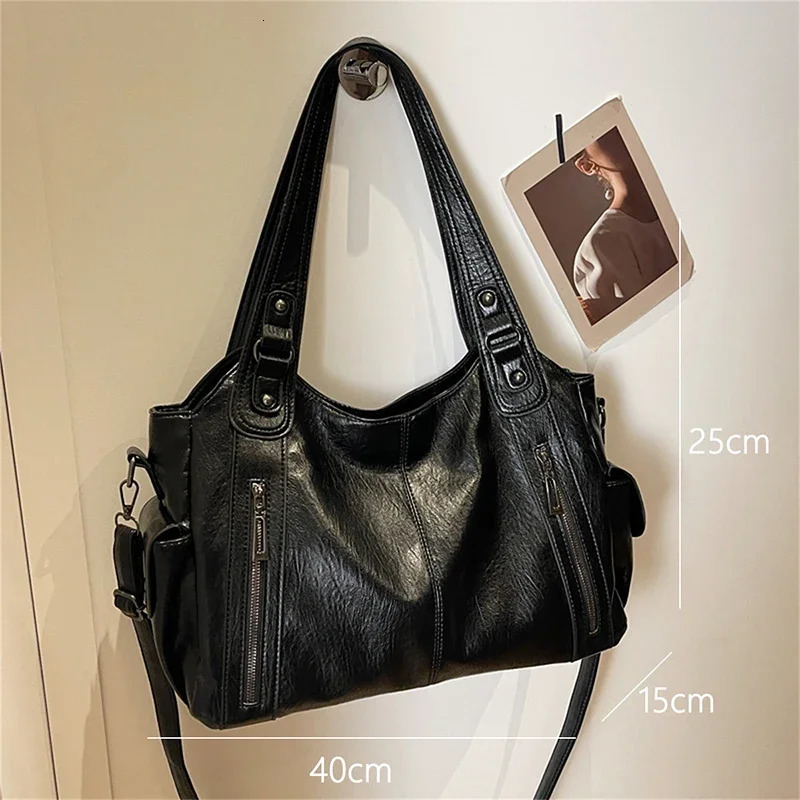 Two Layer Large Capacity Shopping Bag Womens Handbag High Quality Soft Leather Tote Bags Fashion Retro Female Shoulder bolsa 251031