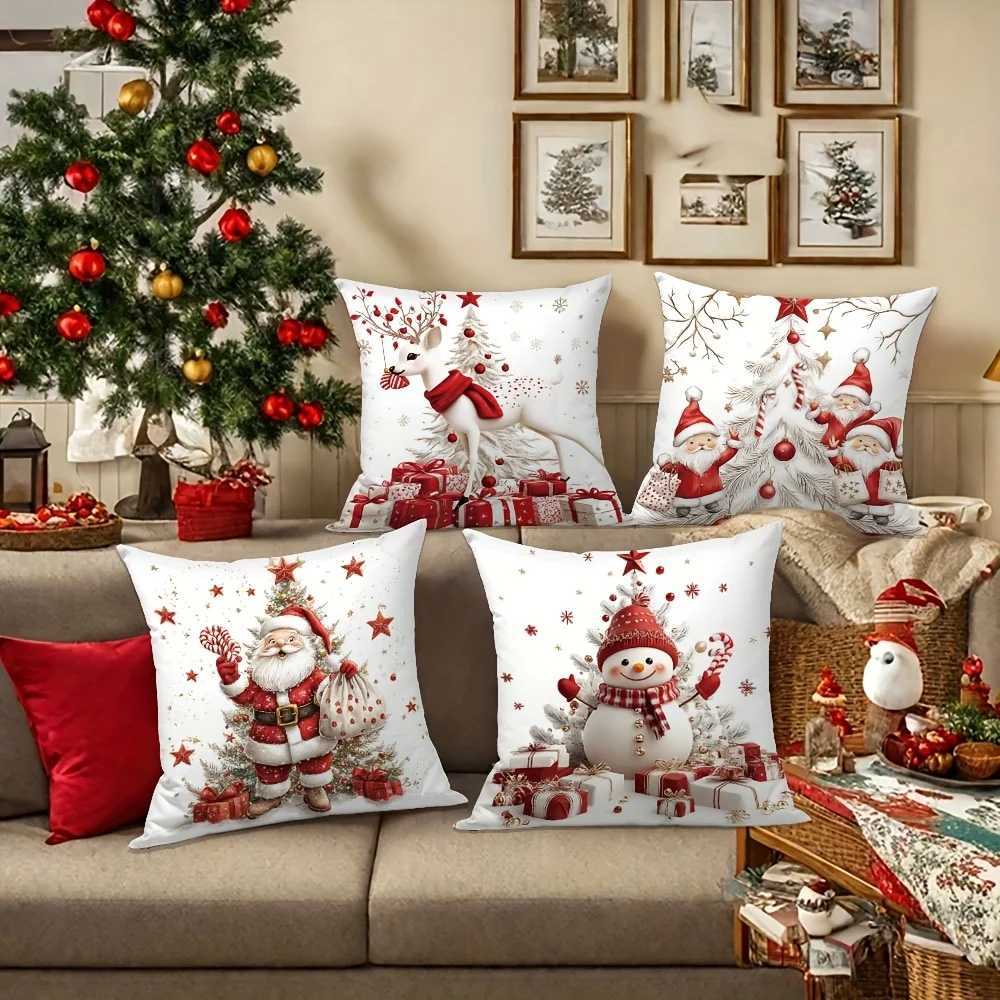 4pcs Festive Christmas Throw Pillow Covers Featuring Santa Snowman Gnome Design for Home Sofa Bedroom Decor Covers Only Y251105