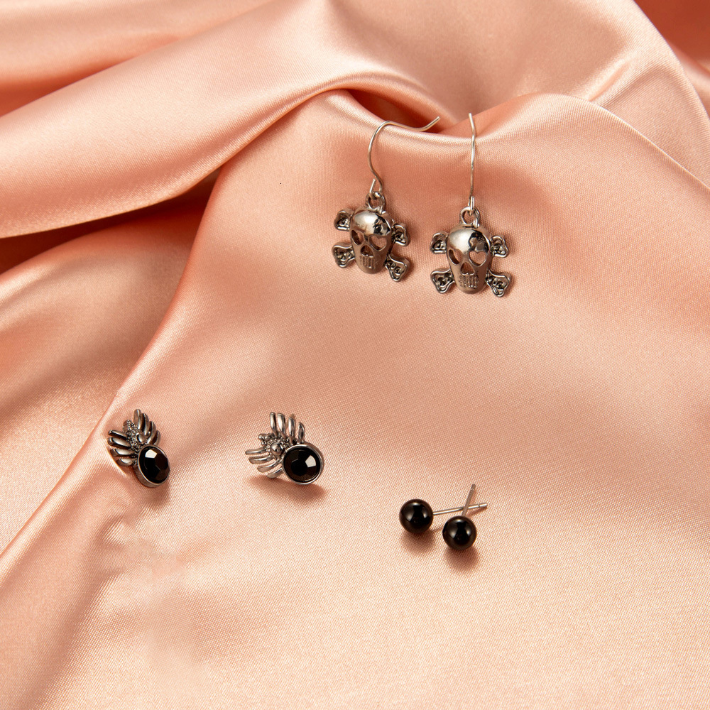 Halloween Unique Bat Skull Stud Drop Fun Quirky Set Earrings