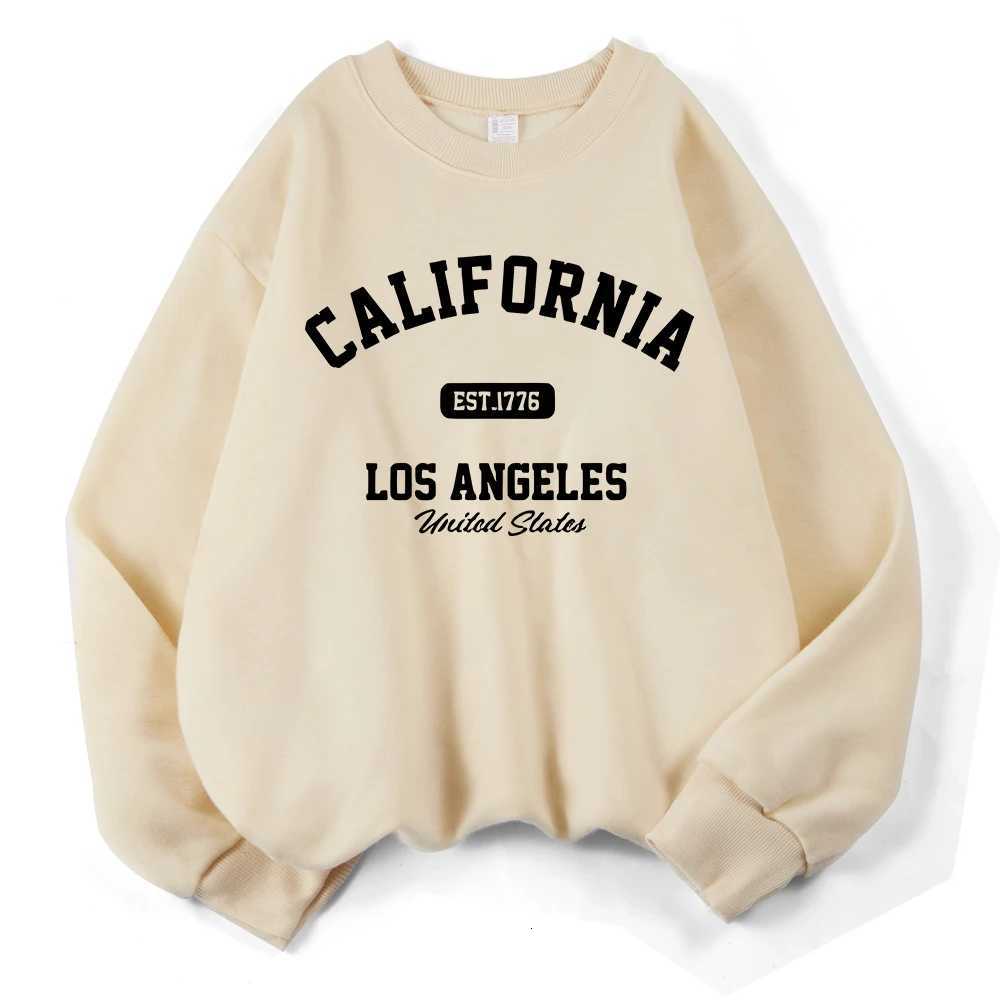 California Los Angeles Est 1776 Prints Sweatshirts Women Crewneck Basics Hoodies Loose Fleece Warm Tops Winter Womans ClothesT251105