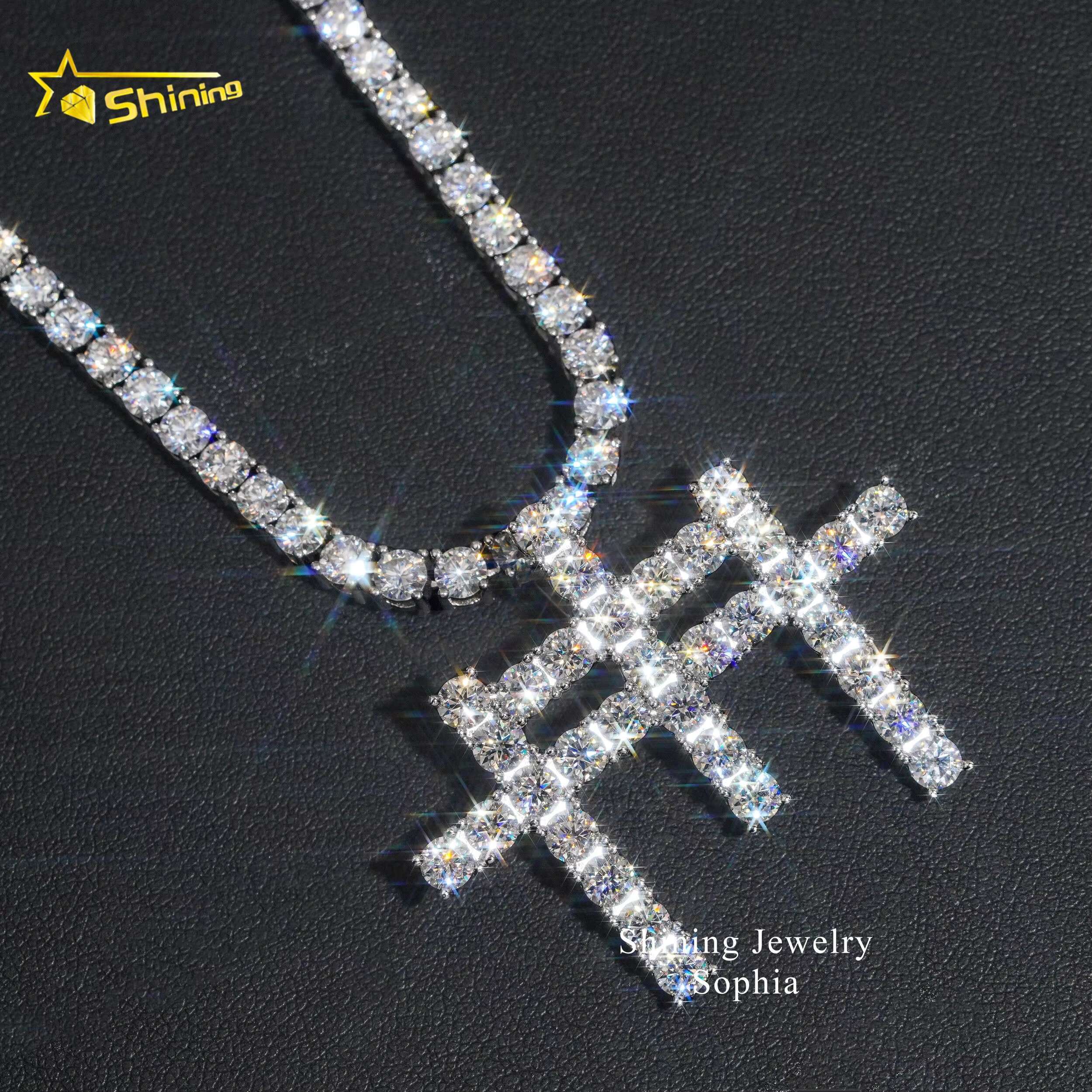 Fine Jewelry Necklace Bling Men Jewelry 14k Gold Plated Three Cross Design Vvs Moissanite Hip Hop Iced Out Pendant