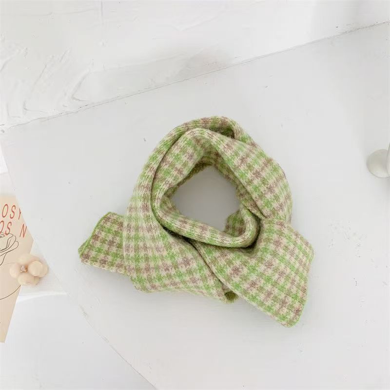 T420 Winter warm wool knitted colorful plaid scarf sweet and cute