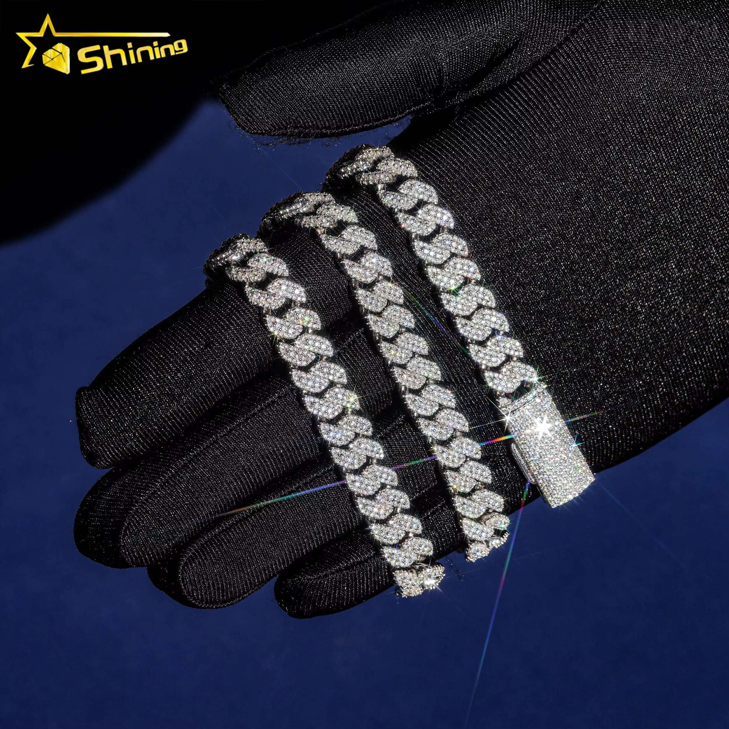 Fine Jewelry Hip Hop Necklace Gold Plated 925 Silver 10MM VVS Moissanite Cuban Link Chain