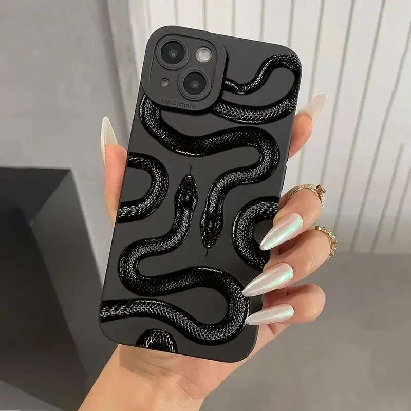 Cute Doodle Funny Snake Phone Case for iPhone 16 13 12 11 Pro Max 8 7 14 15 Plus 16E SE2 XS XR X Matte Soft Cover