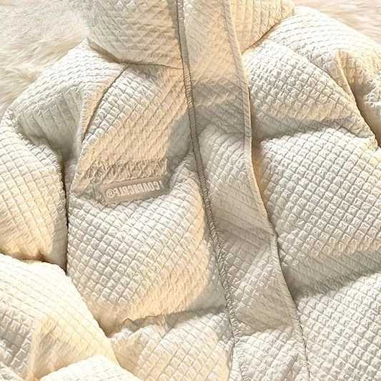 American retro Waffle cotton-padded jacket winter ins loose tide brand thickened men and women stand collar cotton-padded jacketT251105