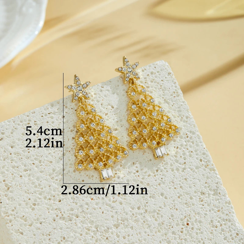 Fashion Sweet Temperament Gold Color Christmas Tree Pendant Earrings for Women Christmas Light Shiny Party Jewelry 251131