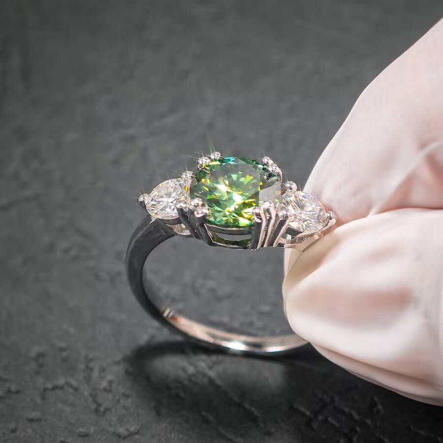 Classic Trendy Three Stone Ring High Quality Rhodium Plated GRA 925 Silver Cushion VVS Moissanite for Women Men Engagement Gift