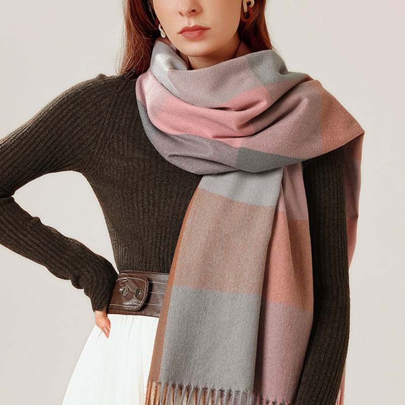 K310 Plaid scarf women autumn and winter popular imitation cashmere warm scarf office shawl outer wear high-end scarf women winter