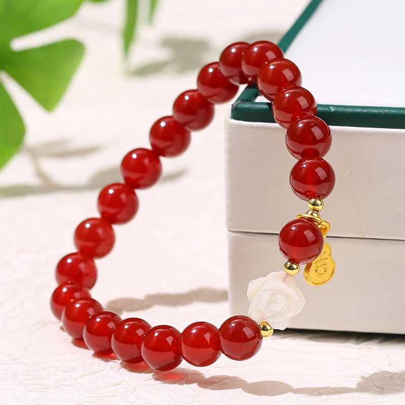 Change Better Natural Red Agate Bead Shell Flower Gourd Lucky Women Fashion Jewelry Handmade Elastic For Gifts C251105