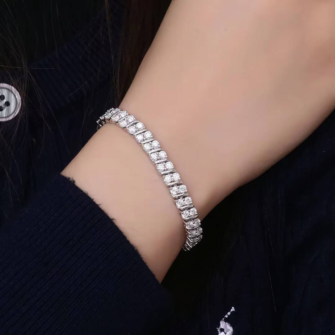 Fine Jewelry Lab Grown Double Row White VVS Moissanite Tennis Bracelet 10k White Gold Bracelet Women Man
