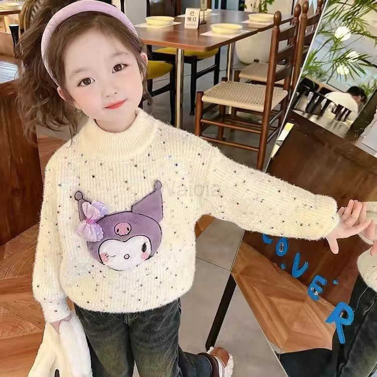 Sanrio Girls Sweater Autumn Winter New Fashionable Childrens Round Neck Korean Style Loose Versatile Knitted Sweater Heart Sweater H251105