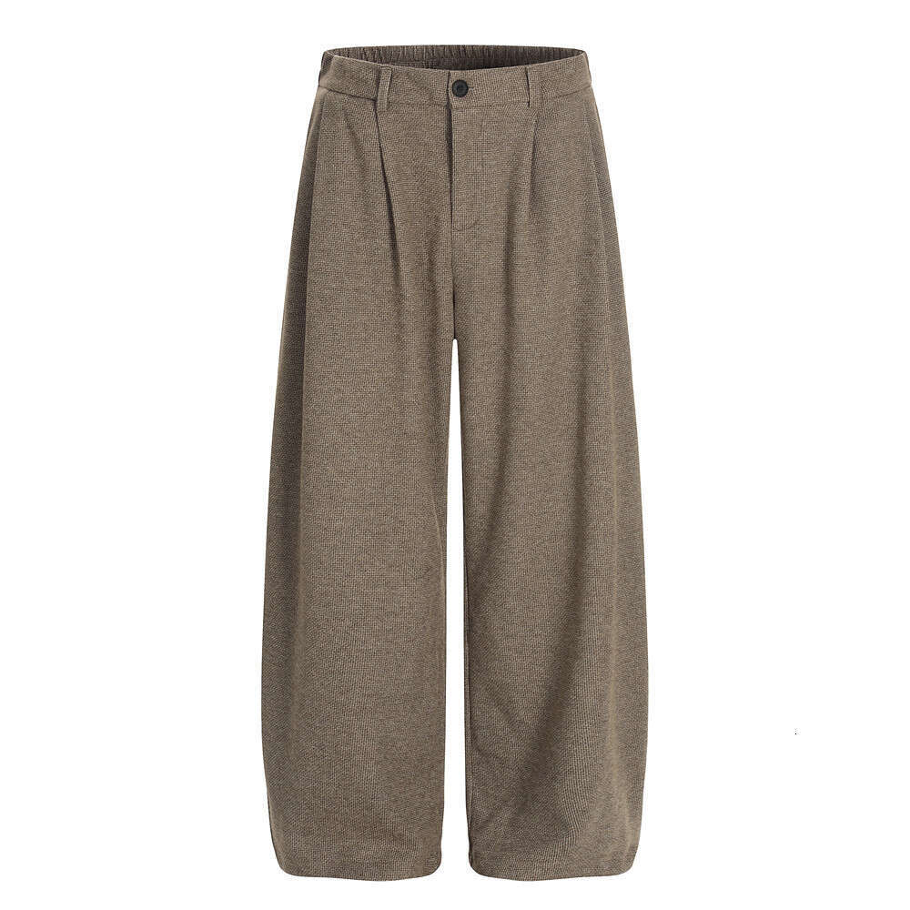 Old Money Style Small Scimitar Pants Men's Loose Casual Solid Color Versatile Vibe Trend Double Pleated Suit Trousers