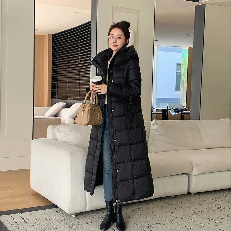 Winter Ladies Long Warm Down Jacket Big Size Puffer Outwears Thicken Hooded Down Coat Women Light Thin White Duck Jacket ParkasT251105